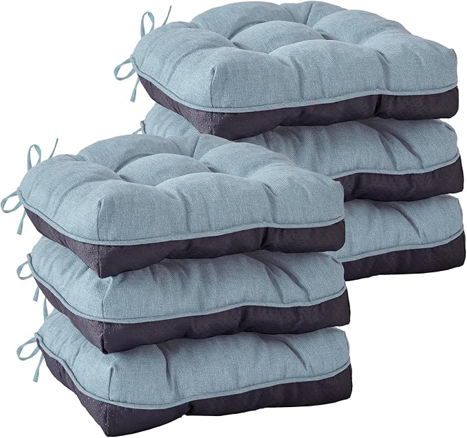 IASEAHK Chair Cushions for Dining Chairs, Seat Cushions for Kitchen Chairs, Indoor Seat Cushions with Ties, Tufted Foam Chair Pads, Non Slip Chair Cushions Set of 6, 15.5" x 15.5" x 4", Light Blue by IASEAHK
