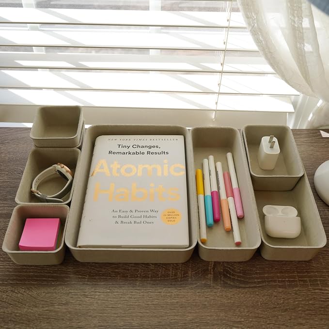 Office Felt Desk Drawer Organizer Tray 8pc Stone Natural Storage Bin | Sustainable material soft yet sturdy,multi-purpose storage, sleek minimalist lifestyle - Image 2