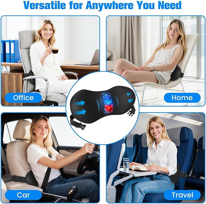 SweetSlubr Lumbar Support Pillow for Office Chair, Back Support, Black | Memory Foam with Breathable Cover. Adjustable Strap Fits Office, Gaming & Car Chairs for Everyday Comfort. - Image 7
