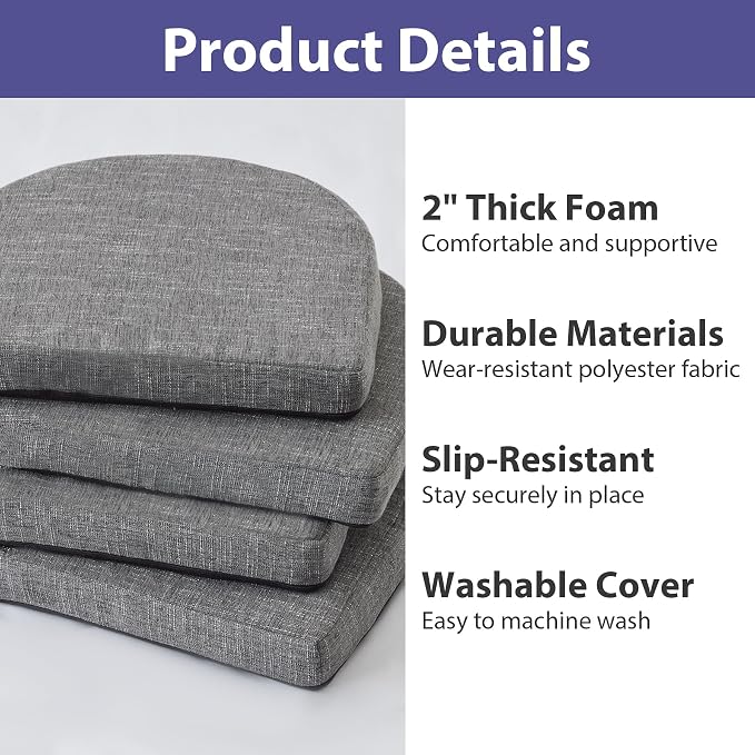 IPYNBAP Chair Cushions for Dining Chairs, Kitchen Chair Cushions, 16'' x 16'' x 2'', Non Slip Indoor Seat Cushions, Chair Pads for Dining Chairs with Ties & Removable Cover, Set of 2, Dark Grey - Image 7