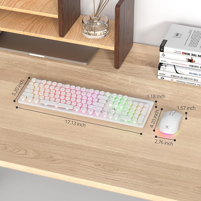 Backlit Wireless Keyboard and Mouse, 2.4GHz Light Up Typewriter Rechargeable Cordless Quiet Keyboard with USB Receiver for PC/Laptop (White) - Image 6