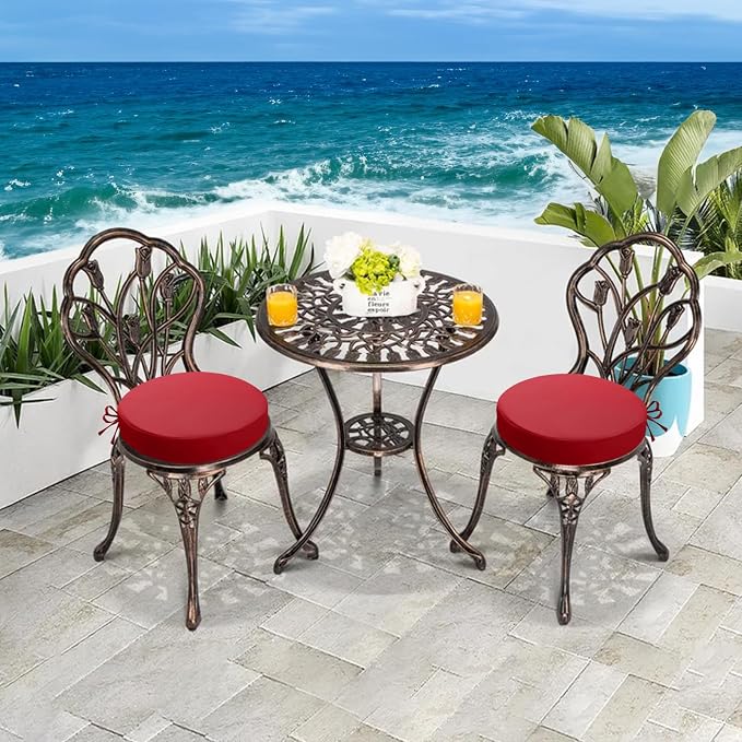 idee-home Outdoor Bistro Chair Cushions Set of 2 Think 15”x15”x 3” | Outdoor Round Seat Cushions with Ties, Waterproof Round Patio Furniture for Garden - Image 6