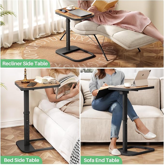 Kitstorack TV Tray Table, Adjustable Height & Flip-Top & Rounded Metal Corners, Snack Table for Couch, Sofa, Bed, Chair, Living Room, C Shaped End Side Table for Eating, Dinner or Laptop, Small Spaces - Image 9