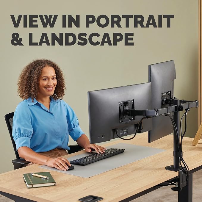 Fellowes Everyday Adjustable Dual Monitor Arm – Holds Two Screens up to 32" (inch) Weighing 19.84 lbs Each, Tilt, Swivel, Rotate, VESA 75/100, Clamp or Grommet Mount, Cable Management - Image 4