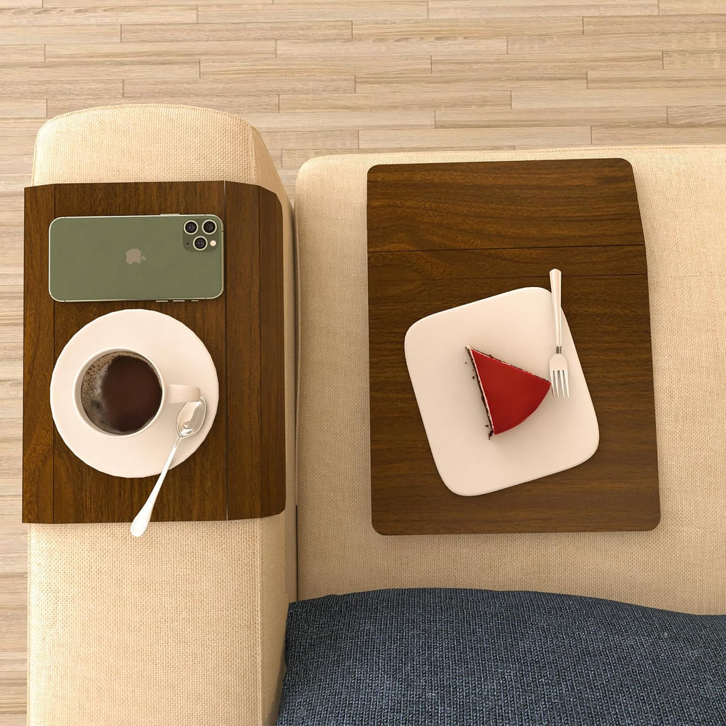 Set of 2 Wooden Sofa Tray, Armrest Tray Table for Couch, Foldable, Flexible Sofa Tray with 15.8" x 11", Snacks, Remote Control or Phone Holder | Rose - Image 7