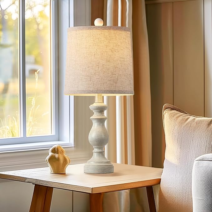 Traditional Table Lamp Set of 2, Rustic Farmhouse Table Lamps for Living Room Bedroom, 22" Bedside Desk Lamps Vintage Nightstand Lamps with Linen Shades, Antique White - Image 5