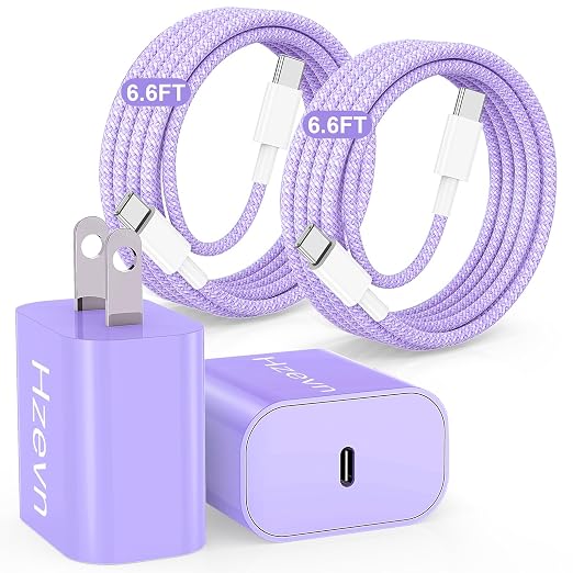 Hzevn 20W USB C Fast Charging for iPhone 17 Air/16/15 Pro Max,3Pack Colorful Mixed Charger Block with Braided Long USB C to C Cables (6/6ft) Compatible with iPhone16/15 Pro/15 Plus/iPad Pro by Hzevn