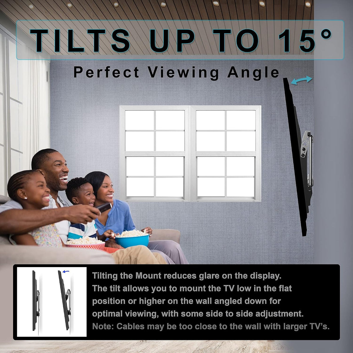 Cheetah Tilt TV Wall Mount for 37-86" TVs (Newer Displays up to 100"), Includes 10ft HDMI Cable, 165lbs Max VESA 800x400mm, Fits 16, 24, 32" Studs, Ultra Low 1.3" Profile Adjusts to 15 Degree Tilt - Image 6