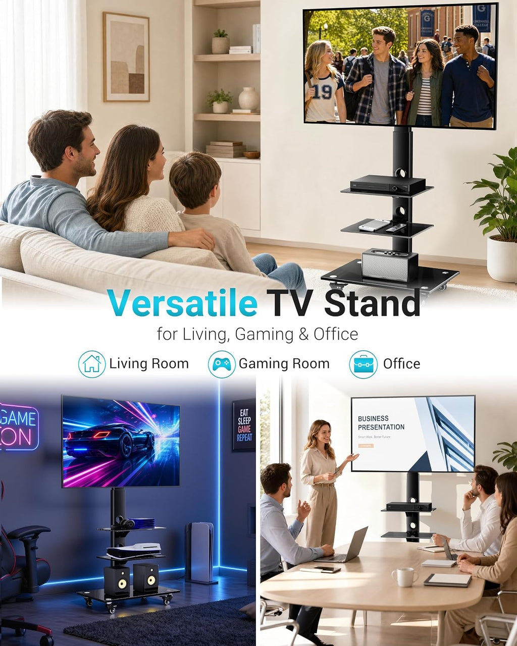 BONTEC Rolling TV Stand for 30-75 Inch TVs, Mobile TV Cart with Wheels - Image 9