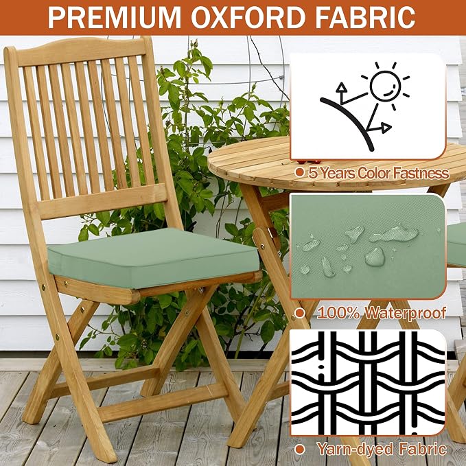 Outdoor Chair Cushions Set of 4, 19 x 19 x 3 Inch Seat Pads | Waterproof Patio Chair Cushions with Tie, Fade Resistant Cushions for Outdoor Furniture Garden Lawn, Sage Green - Image 4
