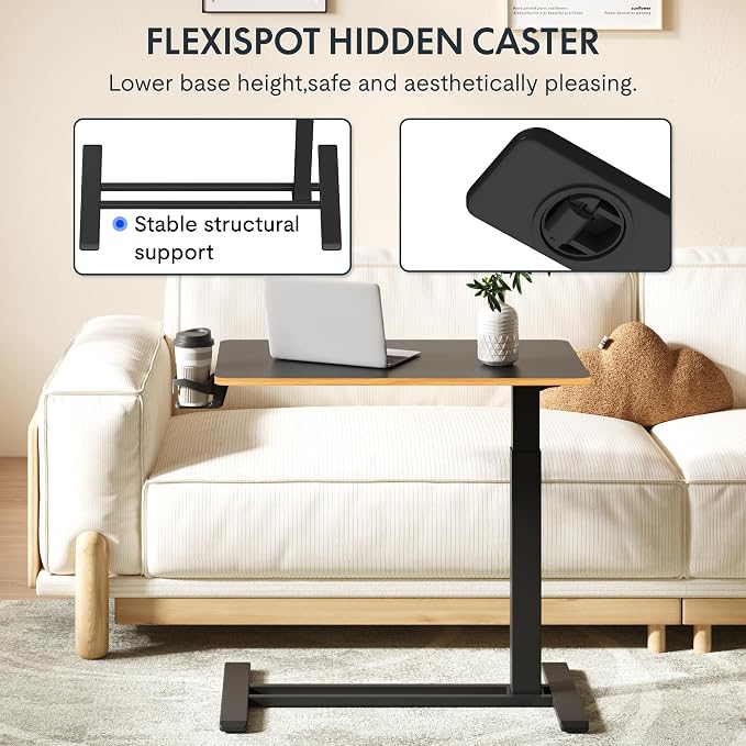 FLEXISPOT H7 32" Pneumatic Height-Adjustable Overbed Table with Wheels | C-shaped bedside table TV Tray,Medical End Side Table,Laptop desk for Hospital Home office use,31.5"W x 17.7"D,Black Maple - Image 5