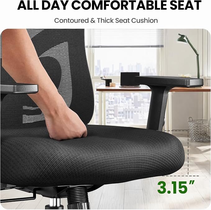 Marsail Ergonomic Office Chair with Lumbar Support,2D Headrest, Adjustable Armrests, Contoured Seat Cushion,Desk Chair with Wheels for Home and Office - Image 3