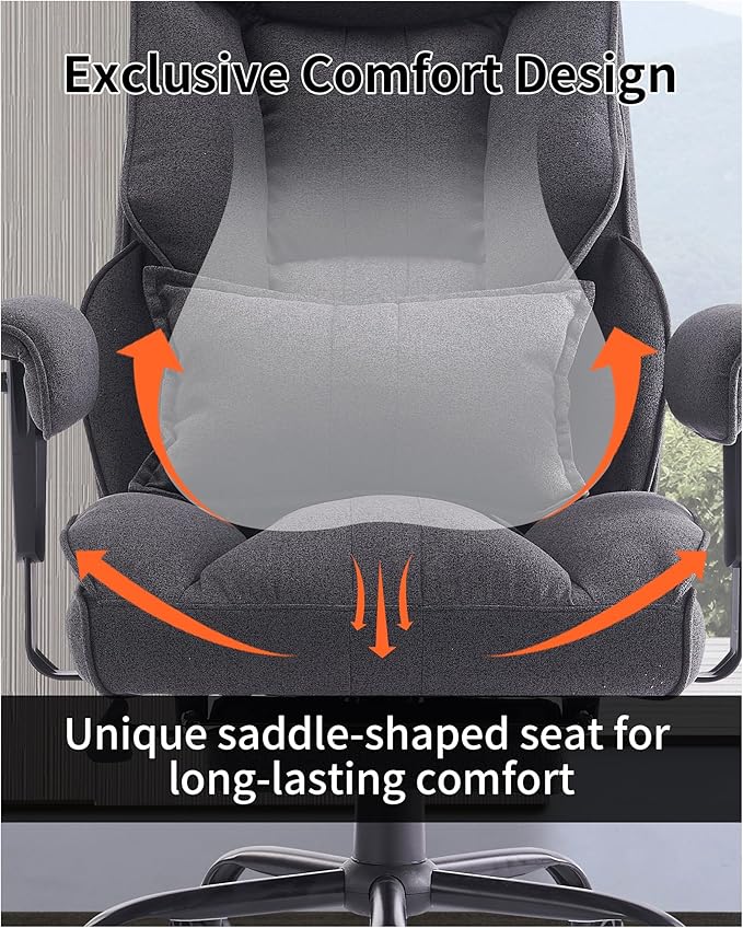 Efomao Fabric Office Chair, Big and Tall Office Chair 400 lb Weight Capacity, High Back Executive Office Chair with Foot Rest, Ergonomic Office Chair for Back Pain Relief, Dark Grey | 400lbs support, 135° recline, dual-layer foam cushion, 23.5" seat & ... - Image 6
