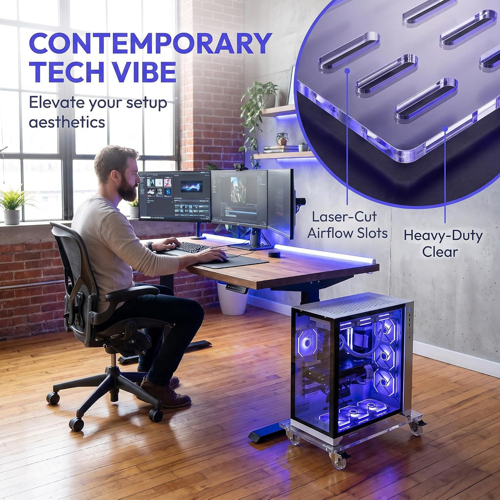 Clear Acrylic PC Tower Stand with Wheels, Under Desk Computer Tower Holder - Image 6
