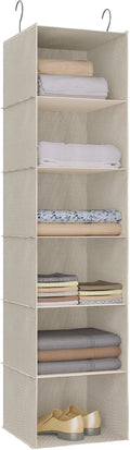 Hanging Closet Organizer 6-Tier, Oxford Wardrobe Storage, Beige Houndstooth | Easy-mount foldable design holds clothes, handbags, shoes & accessories; washable Oxford fabric, sturdy and space-saving. by DonYeco