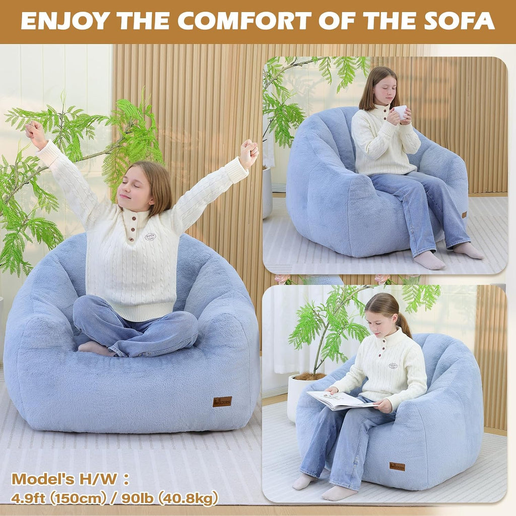 Giant Bean Bag Chair for Adults, Teens and Kids, Cozy Fluffy Corduroy Beanbag Chair with Filler, Large Floor Lounge Sofa for Living Room, Bedroom, Dorm, Gaming and Reading(L-Light Blue) - Image 4