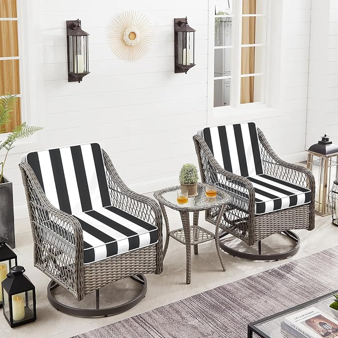 Patio Chair Cushions 19 x 19 x 3 Inch, Outdoor Cushions for Patio Furniture, Water Repellent Outdoor Seat Cushions with Straps Garden Sofa Couch Pads, Set of 2, Cabana Black - Image 6