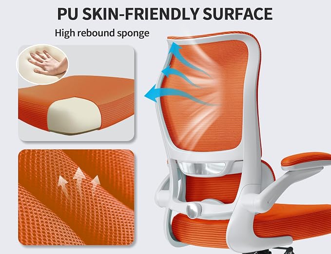 TRALT Office Chair Ergonomic Desk Chair - Gaming Chair with Lumbar Support | 330 LBS Home Office Desk Chairs , Reading Chair with Flip-up Armrests, Comfortable Computer Chairs (1, Orange) - Image 5