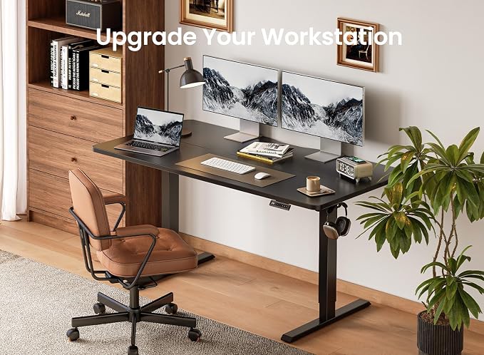 BANTI 48 × 24 Inches Standing Desk, Ergonomic, Electric Height Adjustable, Sit and Stand Up, Computer Office Desk with Splice Board, Black Frame/Black Top - Image 3
