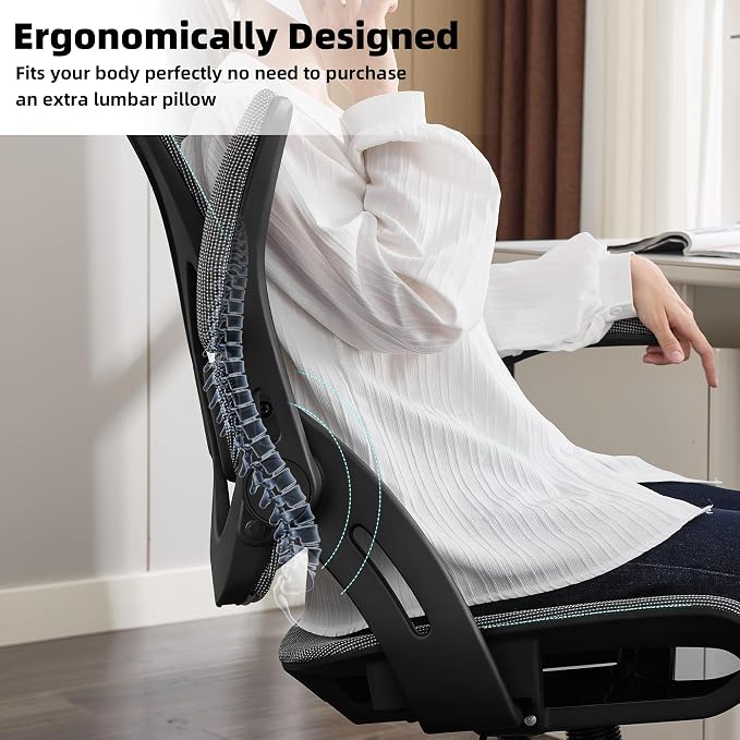 Ergonomic Office Chair, Computer Desk Chair with Lumbar,Grey | Tilt Function, Comfy Wide Seat,Adjustable Lumbar Support, Swivel Executive Computer Desk Chairs for Company and Home - Image 3