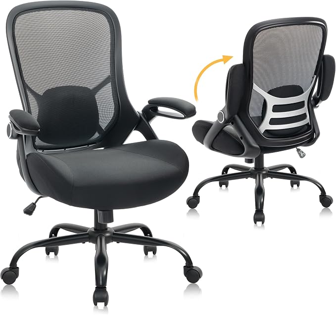 400lbs Heavy Duty Office Chair, 5" Thickened Seat Ergonomic Desk Chair with Adjustable Armrests, Home Office Computer Chairs for Long Hours Mesh Executive Chair(Black) by HYLONE
