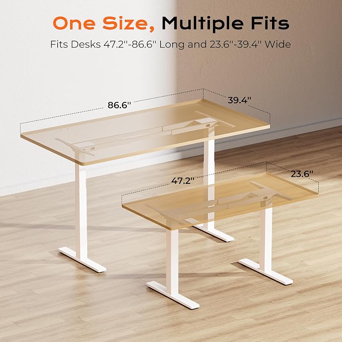 Huuger Dual Motor Electric Standing Desk Frame, Sit Stand up Desk Leg for 47.2” to 86.6” Desktop, Computer Desk Leg with Cable Tray, 3 Memory Height Presets, 2 Hooks, White Frame Only - Image 5