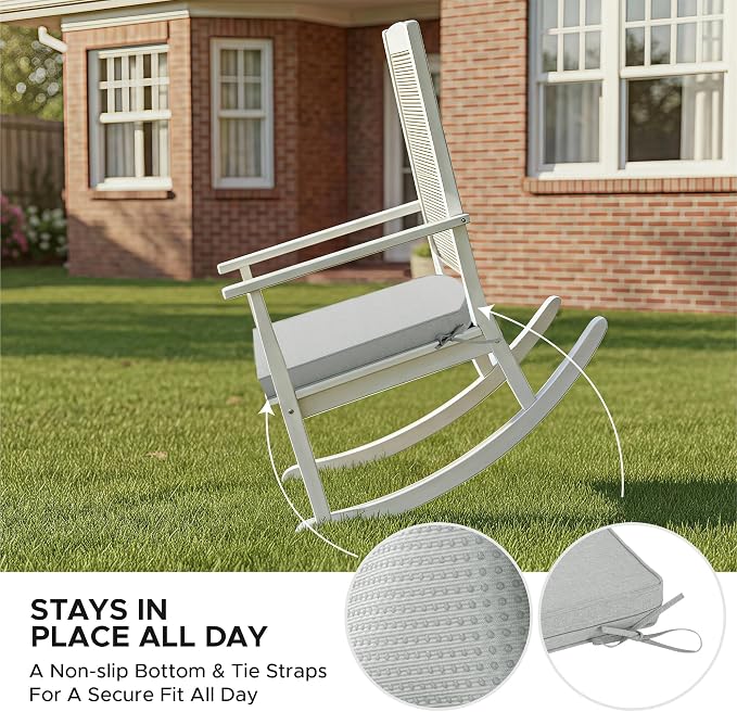 Outdoor Chair Cushions D Shaped, Set of 4, 17 x 16 Inch, Light Grey | Water Resistant, Fade Resistant, Patio Furniture Seat Chair Pads Replacement with Ties, Non-Slip Bottom, Removable Cover - Image 6