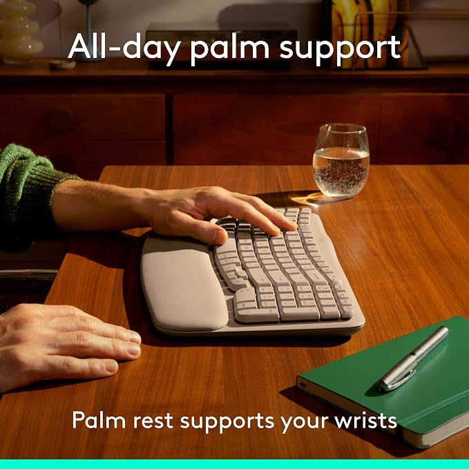 Logitech Wave Keys Wireless Ergonomic Keyboard with Cushioned Palm - Sand | Cushioned palm rest, comfortable natural typing, Easy-Switch, Logi Bolt receiver included, for Multi-OS, Windows/Mac - Image 4