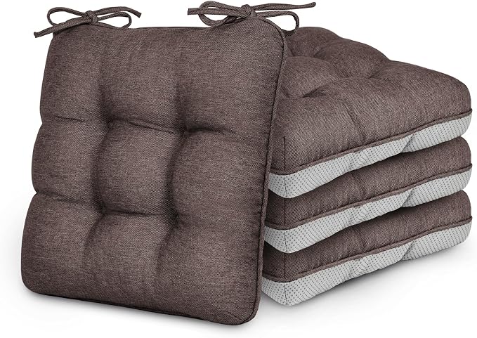 Love's cabin Memory Foam Chair Cushions Set of 4, 15.5 Inch, Coffee | 15.5"x15.5"x3.5", Indoor & Outdoor Chair Seat Pads with Non-slip Bottom and Ties, for Dining, Kitchen, Office and Patio Chair by Lovescabin