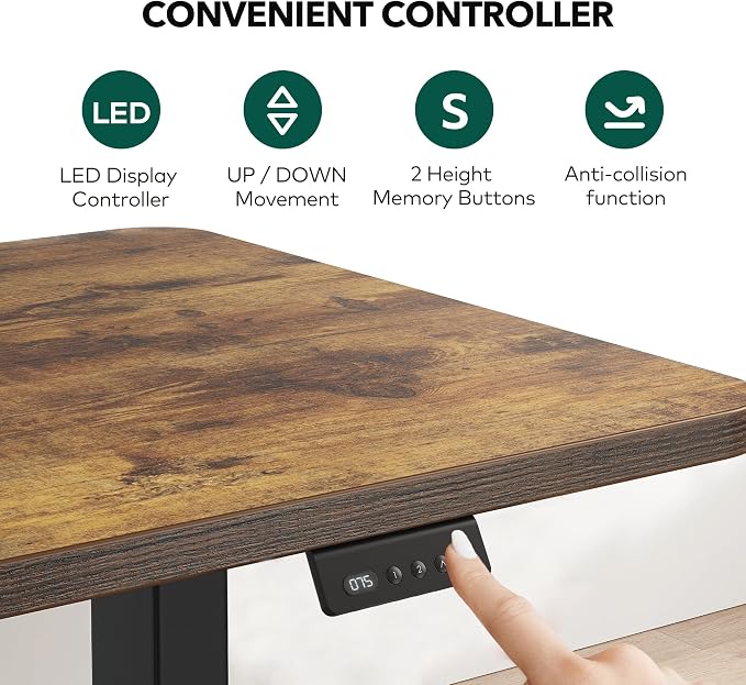 FEZIBO 63" x 55"L Shaped Standing Desk Adjustable Height, Electric Stand up Corner Computer Desk, Sit Stand Home Office Desk with Splice Board, Vintage-Brown - Image 8