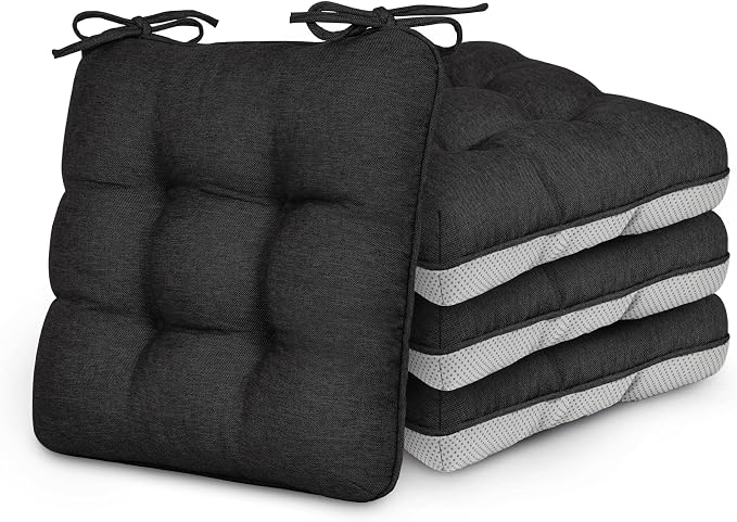 Love's cabin Memory Foam Chair Cushions Set of 4, 15.5 Inch, Black | 15.5"x15.5"x3.5", Indoor & Outdoor Chair Seat Pads with Non-slip Bottom and Ties, for Dining, Kitchen, Office and Patio Chair by Lovescabin