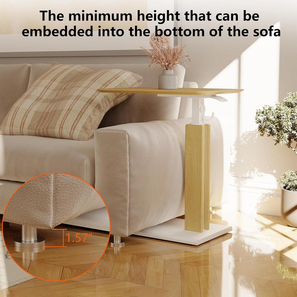 ETHU Overbed Table with Wheels, Height 26.4-39.8", 44lb Cap, Maple - Image 6