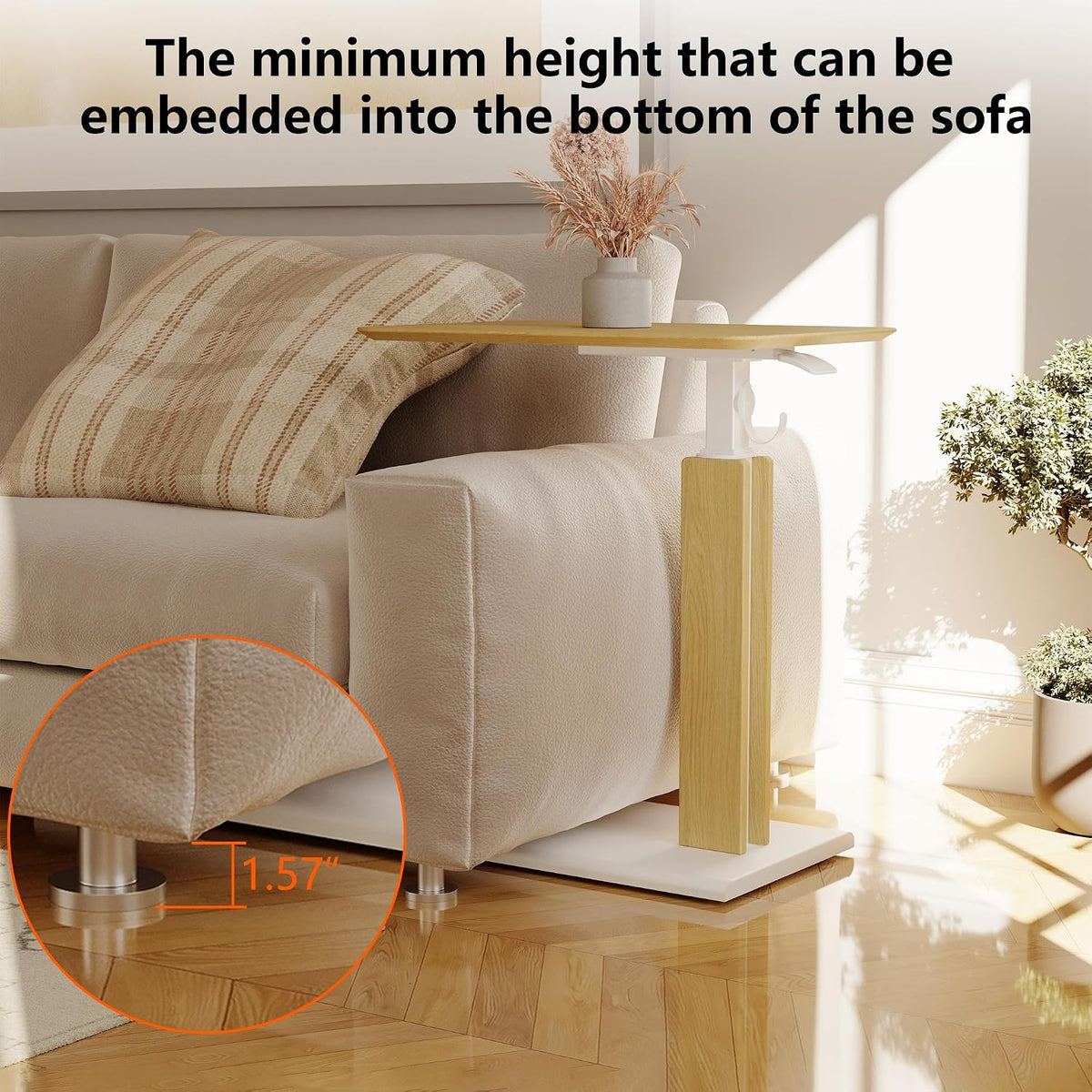 ETHU Overbed Table with Wheels, Height 26.4-39.8", 44lb Cap, Maple - Image 6