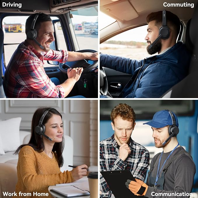 LEVN Trucker Headset, Trucker Bluetooth Headset with Noise Cancelling Microphone & Mute Button, Bluetooth Headsets V5.2 Multipoint for Work from Home/Cell Phone/Computer/Zoom/Teams/Truck Driver - Image 6
