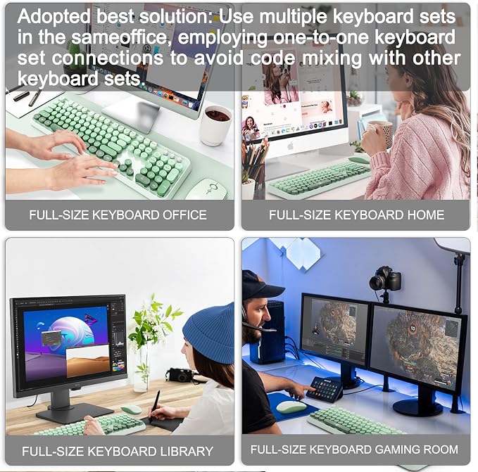 Wireless Keyboard and Mouse Combo - 2.4G Full-Sized Cute Colorful Mouse and Keyboard with 104 Round Keys Retro Typewriter Keyboard for Laptop/Windows/PC - Green Gradient - Image 7