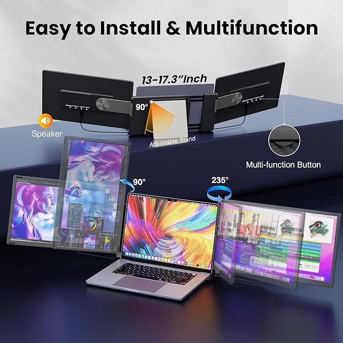Upgraded Detachable 15.6" Laptop Screen Extender,FHD 1080P IPS Triple Portable Monitor for Laptop, Multiple Screens Design Monitor Extender for 13"-17.3" Laptops (Mac, Wins, Android, Dex) - Image 6