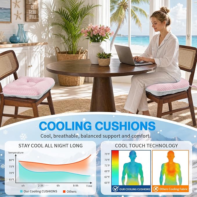 BETU Cooling Chair Cushions Set of 4, 3.5” Thick Seat Cushions, Breathable Comfort Fabric Chair Pads with Non Slip Bottom & Ties, Soft Support Cushion for Kitchen, Office, Patio,15.5"X15.5"X3.5"Pink - Image 2