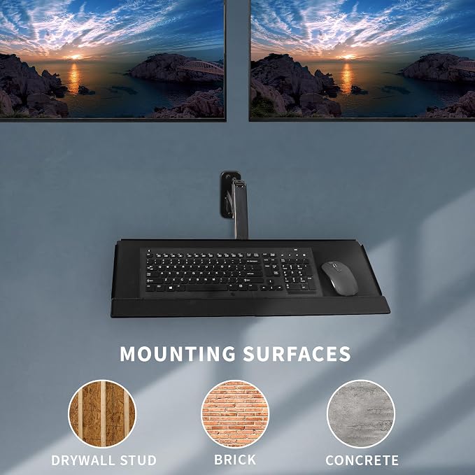 VIVO Sit-Stand 17 to 32 inch Dual Monitor Wall Mount with Pneumatic Arm Keyboard Tray Combo, Height Adjustable, Max VESA 100x100mm, Black, Mount-VWKB2 - Image 5