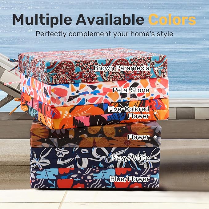 UNIKOME Outdoor Chair Cushions Pack of 4, Water Resistant Patio Cushions with Ties, High Density Sponge Filling Square Corner Seat Cushions for Outdoor Furniture, 18.5"*16"*3", Brown Paisley - Image 7