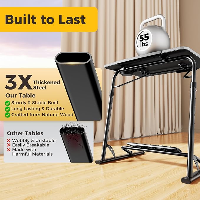 Upgraded Folding TV Tray Table, Sturdy Couch & Dinner Laptop Table | Adjustable Height & Angle Portable Desk for Eating, Work & Recliner; Includes Footrest, Cup Holder, iPad Holder, Edge Stopper - Image 7