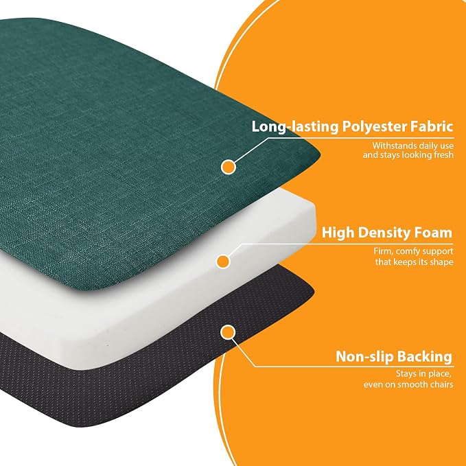 Ruqmuis Chair Cushions for Dining Chairs, 2" Thick Seat Cushions for Kitchen Chairs, D-Shaped Chair Pads with Washable Cover, Ties and Non Slip Backing, 17'' x 16'', Set of 4, Green - Image 5