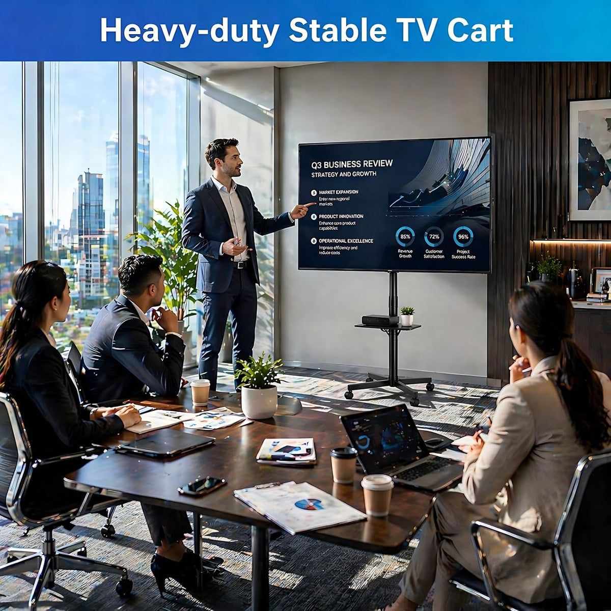 Rolling TV Stand for 14-55 Inch TV, Portable Mobile TV Cart on Wheels for Bedroom, Office, Patio and Covered Outdoor Use, Max VESA 400x400mm, Holds 66 lbs. Roll Your TV for Sports Nights, Movie Nights - Image 5