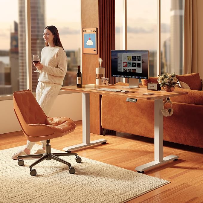 FEZIBO Standing Desk 55 × 24 Inch Electric Height Adjustable, Light Rustic | Sit and Stand Up Adjustable Desk, Home Office Computer Desk with 3 Customizable Memory Presets - Image 2