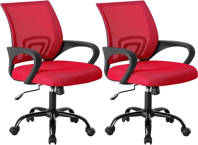 OLIXIS Ergonomic Office Chair 2 Pack, Home Desk Mesh Chairs, Lumbar Support | Height Adjustable, Fixed Armrest, Rocking Mode, 360 Swivel, 2 Pack Home, Red by OLIXIS