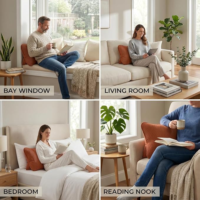 Pat. Pend. Corduroy Back Support Pillow for Bed Sitting and Headboard Support, Lumbar Cushion for Relaxing and Watching TV, Triangle Backrest Pillow, Brick Red - Image 7