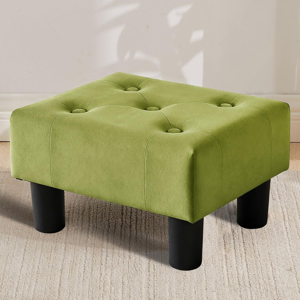 Small Foot Stool Ottoman, Velvet Footstool Ottoman Foot Rest for Couch, Rectangle Footstools and Ottomans Small for Living Room, Entryway and Bedroom (Olive Green) by FIMIVIBI