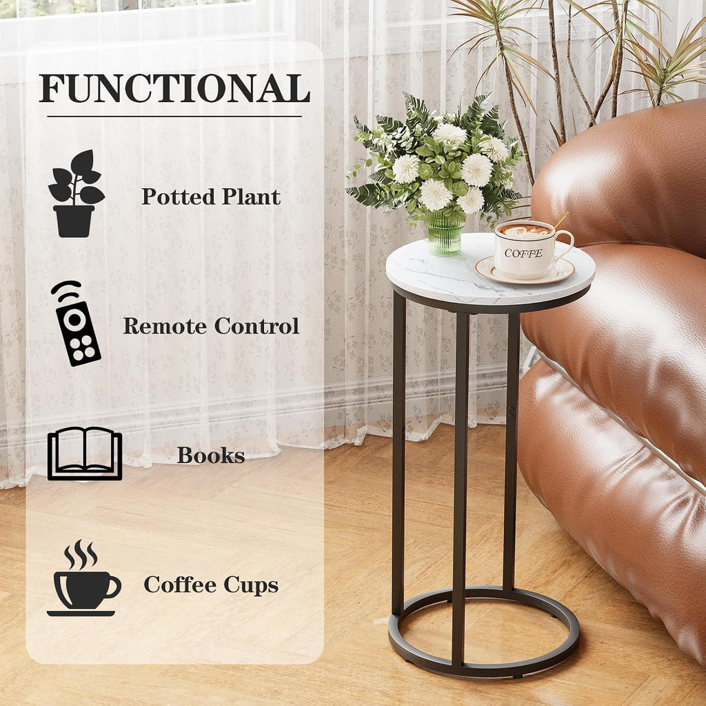 C Shaped End Table, Couch Side Tables for Living Room, Round Sofa End Table with Metal Frame, Small Wooden Snack Table for Bedroom, Small Spaces, Easy Assembly (Black,2pcs) - Image 4