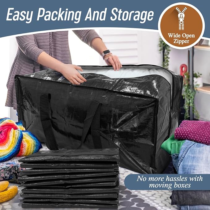 6 Pack Extra Heavy Duty Large Moving Bags with Strong Zipper, Black | Comfortable Handles, Sturdy & Durable Clothes Storage Bags Totes Bins, Blue Packing Moving Boxes for College Supplies - Image 5