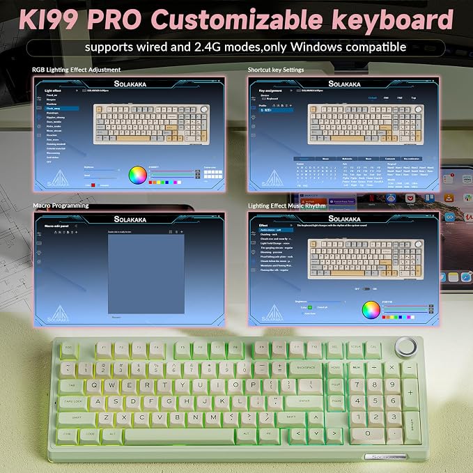 SOLAKAKA KI99 Pro Wireless Mechanical Keyboard Quiet Switch,Hot Swappable Pre-Lubed Switches Silent Keyboard with RGB Backlit,Gasket Structure Computer Gaming Keyboards(GreenWhite, Silent Switch) - Image 7