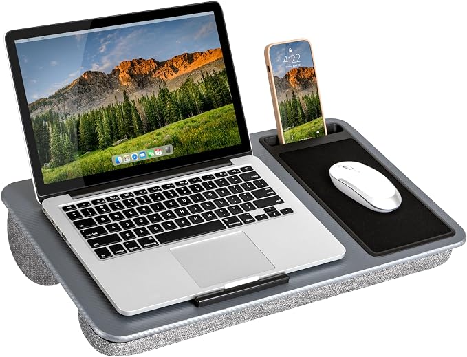LAPGEAR Home Office Lap Desk with Device Ledge, Mouse Pad, and Phone Holder - Silver Carbon - Fits up to 15.6 Inch Laptops - Style No. 91585 by LapGear